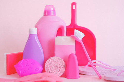 Collection of cleaning product bottles